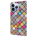 Miniatyrbild 5 av 5: Fodral för iPhone 16 Pro Max, mönstertryckt skyddande skal TPU+PU Läder Flip Fodral Multicolor Style B