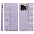 Miniatyrbild 1 av 5: Plånboksfodral för iPhone 16 Pro Stark Magnetisk Rutmönstrad Präglad Läder Flip Cover Multicolor Purple