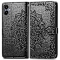 Miniatyrbillede 1 af 5: Til Samsung Galaxy A06 Etui Mandala Præget Design Læder Wallet Telefon Cover - Grå Multicolor Black