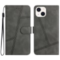 Miniatyrbilde 1 av 5: For Iphone 15 Skin-touch Linjer Innprentet Telefondeksel Retro Lommebok Pu Lærdeksel Med Stativ Grey