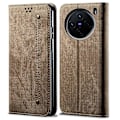 Miniatyrbilde 1 av 5: For vivo X200s 5G Deksel Jeans Stofftekstur Anti-Ripe Lær Stativ Telefondeksel Multicolor Khaki
