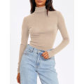 Miniatyrbillede 2 af 5: Dame Turtleneck Langærmet Trøjer Efterårsmode Basic Lagdeling Slim Fit Blød Termisk Undertøj Toppe Beige X-Large