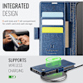 Miniatyrbillede 4 af 5: For iPhone 13 6.1 tommer Case AUTSPACE A11 RFID-blokerende Retro Læder Mobiltelefon Wallet Cover- Multicolor Blue