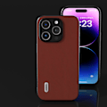 Miniatyrbild 4 av 4: För Iphone 15 Pro Stötsäkert phone case Kohud Läder + PC + Tpu Anti-Scratch cover Coffee
