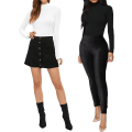 Miniatyrbillede 4 af 5: Dame Mock Turtle Neck Langærmet Toppe Bodysuit Jumpsuit A Long Sleeve White Medium