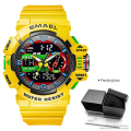Miniatyrbillede 1 af 5: Smael Gule Sports Elektroniske Digitale Herreure Alarm Clock Dual Time Ur Relogio Masculino Reloj Hombre Montre Yellow-Box