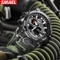 Miniatyrbild 2 av 5: Smael New Sport Watch Herr 50m Vattentät klocka Alarm Reloj Hombre 1545d Dual Display Armbandsur Quartz Military Watches For Herr CamoKhaki