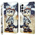 Miniatyrbillede 1 af 5: Magnetisk etui med 3D-mønsterprint i læder til Samsung Galaxy A55 5G - Multicolor Standing Cat