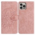 Pikkukuva 1 / 5: iPhone 15 Pro -kotelo, perhoskukka-kuvioitu PU-nahkainen lompakkokotelo jalustalla Multicolor Rose Gold