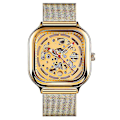 Miniatyrbillede 1 af 4: Skmei 9184 Herre Firkantet Tourbillon Automatisk Mekanisk Ur Guld