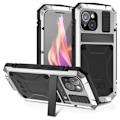 Miniatyrbillede 1 af 5: R-JUST Til iPhone 15 Plus PC+Silikone+Metal Telefon Cover Stativ med Hærdet Glas Film Multicolor Style D