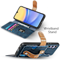 Pikkukuva 5 / 5: Samsung Galaxy A06s -kotelon lompakko retro nahkainen puhelinkotelo rannekkeella ja jalustalla Multicolor Blue