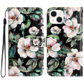 Miniatyrbillede 1 af 5: Telefonpung med mønsterprint til iPhone 15, PU læder stativ Anti-drop cover Magnolia