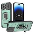 Miniatyrbilde 1 av 5: For iPhone 15 Pro Deksel med Støtte og Skyvbart Linsebeskyttelse PC+TPU Støtsikkert Robust Skall Multicolor Style C