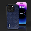 Miniatyrbild 5 av 5: För Iphone 15 Pro Max repsäkert Pu-läderbelagd Pc+tpu Phone case Grid Texture Cover Blue