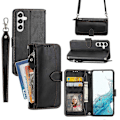 Miniatyrbillede 1 af 5: Til Samsung Galaxy S23 FE Etui Lynlås Pung PU Læder Støtteben Mobiltelefon Cover med 2 Stropper Multicolor Style F