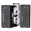 Miniatyrbild 1 av 5: För Samsung Galaxy Z Fold5 5g Kickstand Vikbart phone case Cross Texture Kohud Läder+PC cover Black