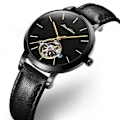 Miniatyrbild 2 av 2: Kvinnor Mekanisk Automatisk Vattentät Läder Armbandsur Black