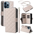 Miniatyrbillede 1 af 5: Til iPhone 12 Pro Max Wallet Case Rhombus Grid Læder Telefon Cover med Korte/Lange Stropper Multicolor Style B