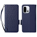 Miniatyrbild 1 av 5: Skal för OnePlus 13T 5G med handledsrem, litchi-textur PU-läder plånboksfodral Multicolor Dark Blue