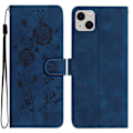 Miniatyrbillede 1 af 5: For iPhone 14 Wallet Case Rose Mønster Præget Læder Flip Stand Telefon Cover Multicolor Dark Blue
