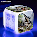 Miniatyrbild 1 av 5: Tyrannosaurus Dinosaurie Väckarklocka 7 färgbyte Multifunktions väckningstimer Barnrum Lysande elektronisk watch Present till barn White