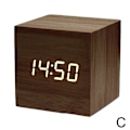 Miniatyrbillede 1 af 2: Træ Cube Led Alarm Stemmestyring Digitalt Skrivebord Sengelampe Ur Træ Hurtig Temperatur Brown