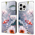 Miniatyrbild 1 av 5: För iPhone 16 Pro Skal Mönstertryckt Skyddande Läder Flip Fodral - Panda Multicolor Koi Carp