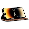 Miniatyrbild 3 av 5: För Iphone 15 Pro Pu Läder Phone case Jeans Tyg Texture Plånboksställ anti-scratch Cover Coffee