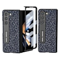 Miniatyrbild 1 av 5: För Samsung Galaxy Z Fold5 5g Kickstand Vikbart phone case Cross Texture Kohud Läder+PC cover Blue