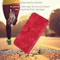 Miniatyrbillede 5 af 5: Til Samsung Galaxy S25 Edge Etui Præget Linje Læder Telefon Cover med Praktisk Rem Multicolor Red