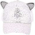 Miniatyrbild 2 av 4: Flickor Pojkar Sparkle Paljetter Baseball Cap Katt Öra Topp Justerbar Solhatt White
