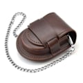 Pikkukuva 1 / 5: Nahkainen taskukellon suojatasku ketjulla, taskukellon säilytyskotelo Brown Silver chain