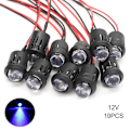 Pikkukuva 1 / 5: 10 kpl/setti 12 V 10 mm esijohdotettu vakio LED erittäin kirkas kirkas vesilinssi polttimon kaapeli 20 cm esijohdotettu LED Blue