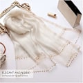Miniatyrbilde 2 av 4: Sjal Chiffon Sjal Dame  Perlesjal Mote Silke Sømmer Tulle Design Lang Sjal Sjal Wrap Solbeskyttelse,Beige