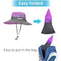 Miniatyrbillede 4 af 5: Dame Solhatte Bred Skygge UV Beskyttelse Mesh Foldbar Hestehale Spand Fiskeri Hat Strand Cap til Fiskeri Vandring Havearbejde Udendørs Purple