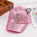 Miniatyrbild 2 av 4: Flickor Pojkar Sparkle Paljetter Baseball Cap Katt Öra Topp Justerbar Solhatt Pink