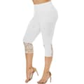 Kvinnor Smala Capri Byxor Spets Stitching Leggings Elastiska Yoga Byxor Vit White 3XL