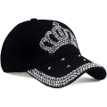 Miniatyrbillede 3 af 4: Bling Dame Baseball Cap Blomst Snapback Rhinestone Solhatte Justerbar Denim Jeans Hat, Sort