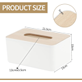 Miniatyrbillede 2 af 6: Servietbeholder med bambus top, rektangulær, plast, 21 * 13 * 9,5 cm, servietdispenser til stue, kontor, bil