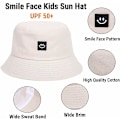 Miniatyrbild 2 av 5: Barn Smile Face Solhatt, UPF 50+ Småbarn Pojkar Flickor Sommar Hinkhatt Bred Brätte Unisex Strandhattar Mössor för 2-8 År
