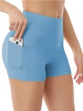 Yogashorts, damshorts, sidofickor med telefonficka, hög midja, yogaträning, träningsbyxor, underkläder, multi Light Blue S