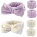 Miniatyrbillede 1 af 5: Håndklæder til håndled til vask af ansigt, spa-håndledsbånd og pandebånd i mikrofiber, hurtigtørrende, absorberende håndledsbånd til piger, mænd, makeup, 6 stk. armbåndssæt Purple+white Set