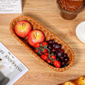 Miniatyrbilde 3 av 7: Imitert rotting vevd brødkurv: Oval lang brødkurv dekorativ matserveringsbrett snacks beholder holder frukt display bolle oppbevaringskurv
