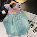 Miniatyrbild 2 av 5: 2023 Sommarklänning för flickor, sjöjungfruklänning, kortärmad prinsessklänning Blue 100cm