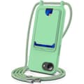 For iPhone 16e Deksel Flytende Silikon Kortholder Bakside Telefondeksel med Lanyard Green