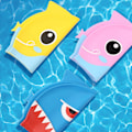 Pikkukuva 4 / 5: Lasten silikoninen uimahattu, sarjakuva-kuvio, pojille 3-12 vuotta, korvasuojilla - Rantahattu Pink Shark