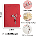 Miniatyrbillede 2 af 5: Dagbog med lås og nøgle til piger, tyknet 360 sider læder hjerteformet låsende journal sød låst hemmelig dagbog notesbog til kvinder voksne A5 (pink Red 9.29 x 6.3 x 2.09 inches