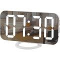 Miniatyrbild 1 av 5: Digital klocka stor display, LED elektrisk väckarklocka spegelyta för smink med dimningsläge, 3 nivåer ljusstyrka, dubbla USB-portar modern dekorati