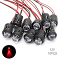 Pikkukuva 1 / 3: 10 kpl/setti 12 V 10 mm esijohdotettu vakio LED erittäin kirkas kirkas vesilinssi polttimon kaapeli 20 cm esijohdotettu LED Red